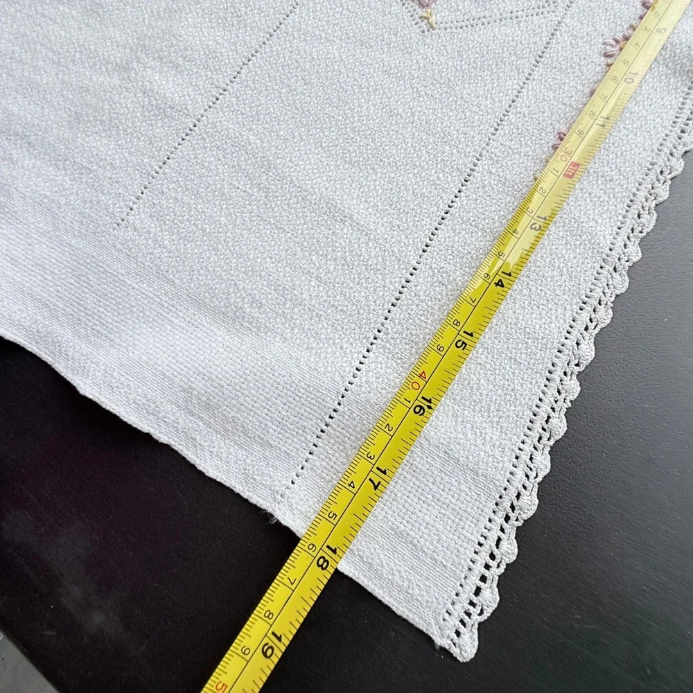 Vintage Hand Embroidered Table Runner Dresser Scarf Set Floral White Cotton Lace